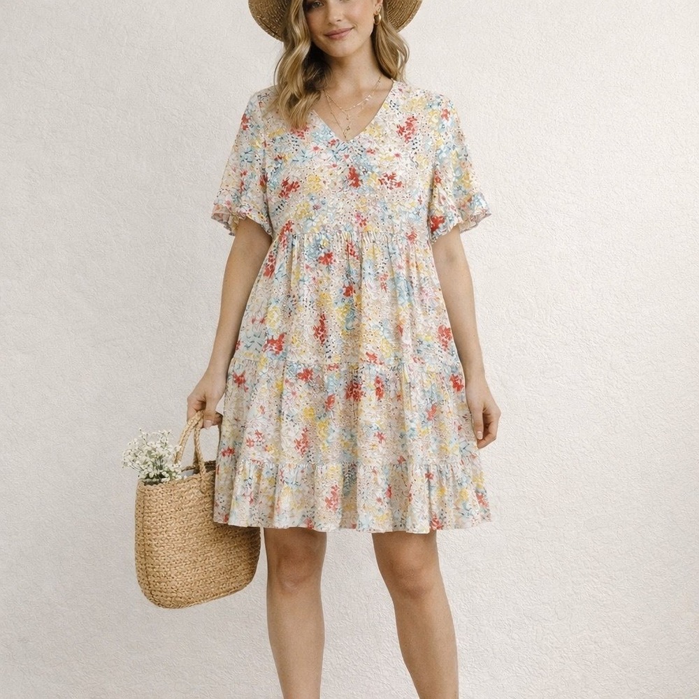 Hailey & Co Floral Babydoll Dress Small NWT Ruffle Sleeve Feminine Romantic Boho